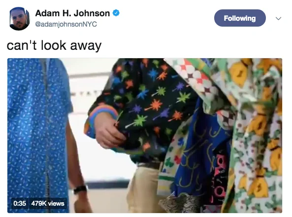 Wyatt Koch's Shirt Video — Adam Johnson tweet showing close-up of Wyatt Koch's patterned shirts