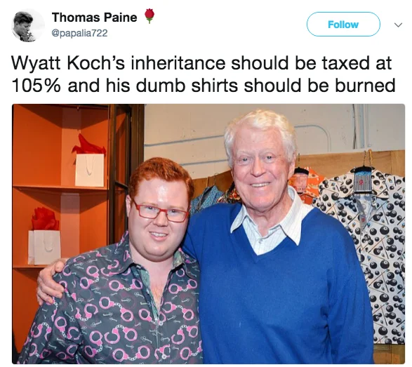 Wyatt Koch's Shirt Video — Tweet with photo of Wyatt Koch and Bill Koch at his shirt store