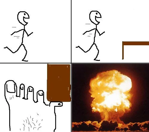 X Stubbing Pinky Toe On Table Leg — Rage comic variant with nuclear explosion replacing rage face in final panel