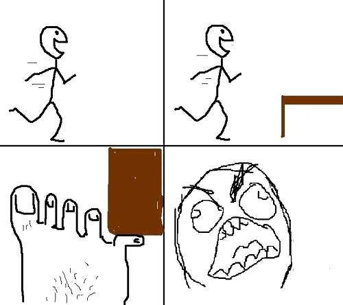 X Stubbing Pinky Toe On Table Leg — Lower-resolution four-panel rage comic of pinky toe hitting table leg