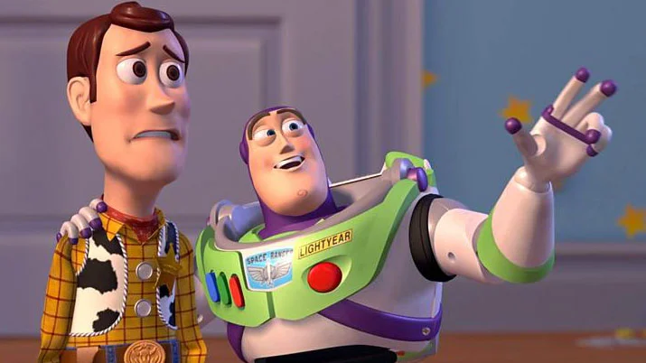 X, X Everywhere — Toy Story scene with Woody looking concerned and Buzz Lightyear gesturing outward.
