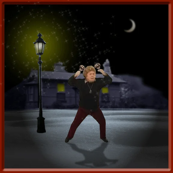XBOX Crazy Old Lady — Old lady from Xbox meme photoshopped under a lamppost at night with stars and moon