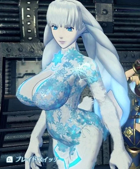Xenoblade Chronicles 2 Tsuki Character Design Controversy — Xenoblade Chronicles 2 character Tsuki with white hair and blue floral dress