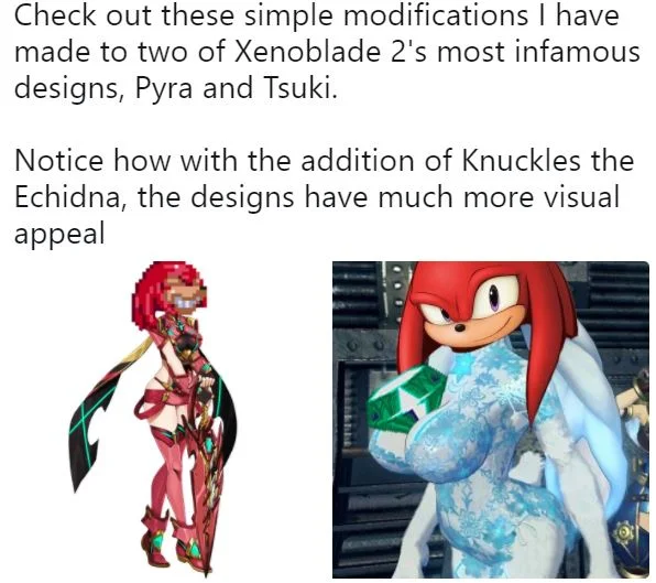 Xenoblade Chronicles 2 Tsuki Character Design Controversy — Yoshi photoshopped over Tsuki's body with her head visible above