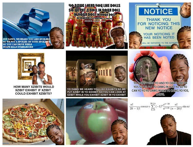 Collage of nine variants of the Xzibit Yo Dawg meme