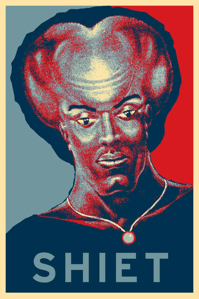 Obama Hope poster style stylization of Yakub with the word SHIET