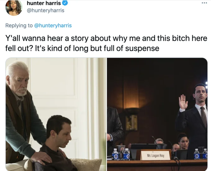 Y'all Wanna Hear A Story About Why Me & This Bitch Here Fell Out?! — Jeremy O. Harris tweet showing Wicked's Glinda and Elphaba paired with the Zola 'fell out'
