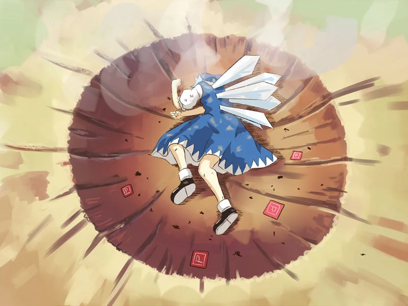 Yamcha's Death Pose — Touhou character Cirno lying face-down in a crater parody