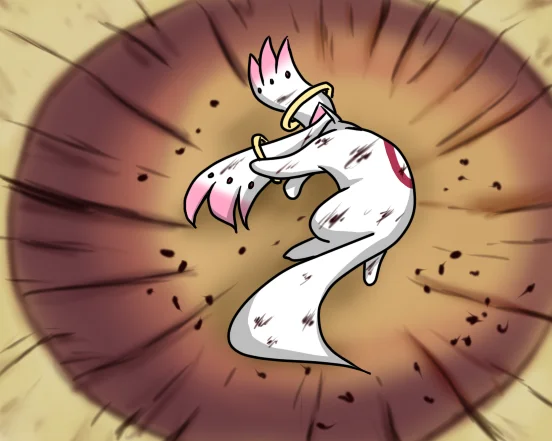 Yamcha's Death Pose — White ghost character with halo and crown in a Yamcha crater pose