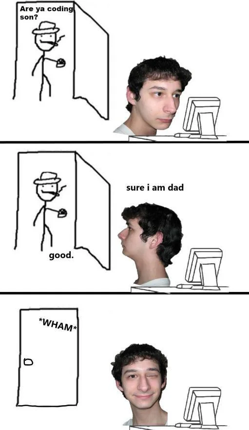 Yanderedev Discord Ban Speedruns — Are ya coding son? comic edited with YandereDev face across three panels
