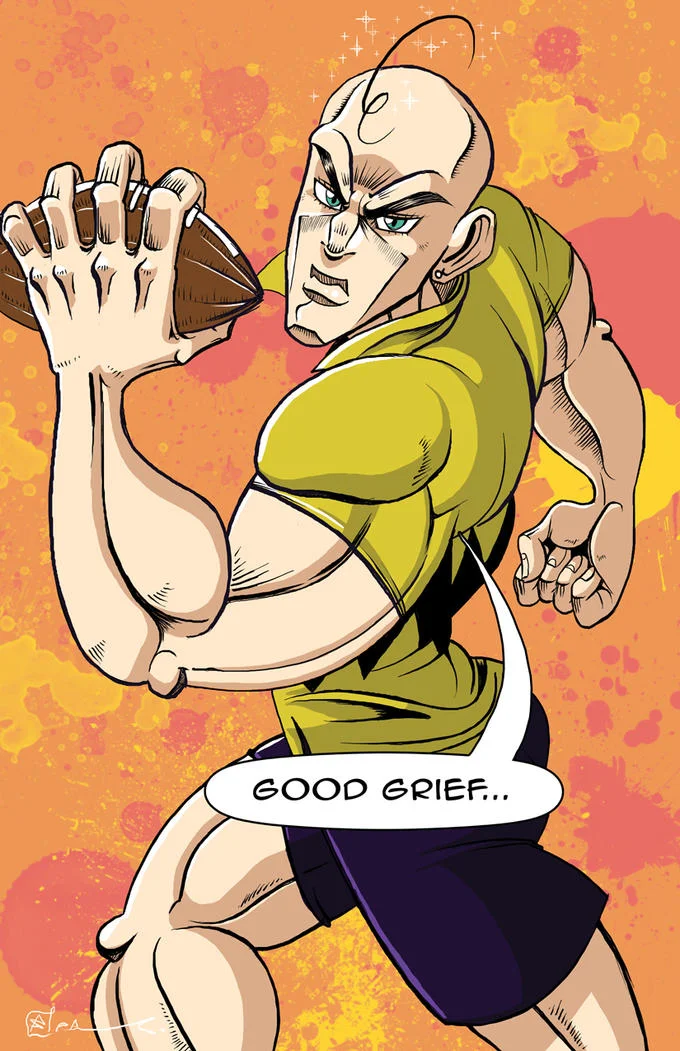 Yare Yare Daze — Fan art of a bald football player saying 'GOOD GRIEF...'