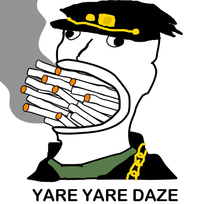 MS Paint-style drawing of Jotaro eating french fries captioned 'YARE YARE DAZE'