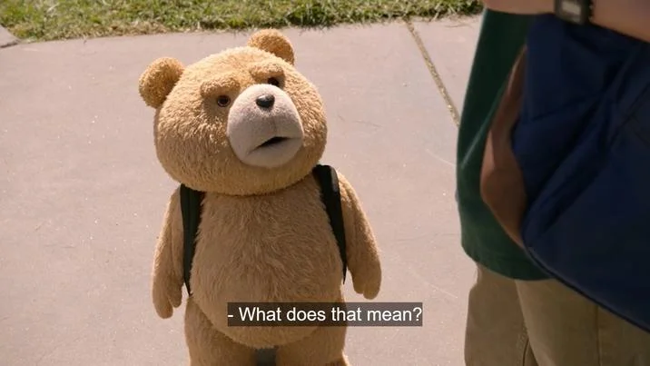 Yeah But They Got Him — Ted the teddy bear looking confused asking 'What does that mean?'
