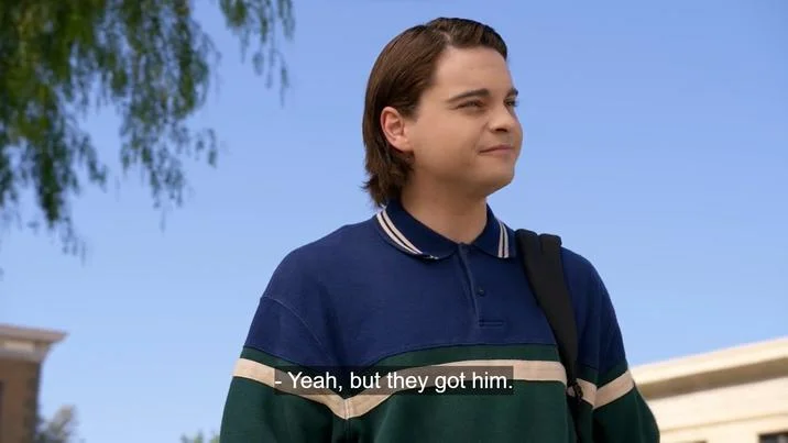 Yeah But They Got Him — Young man from Ted saying 'Yeah, but they got him' with smug expression