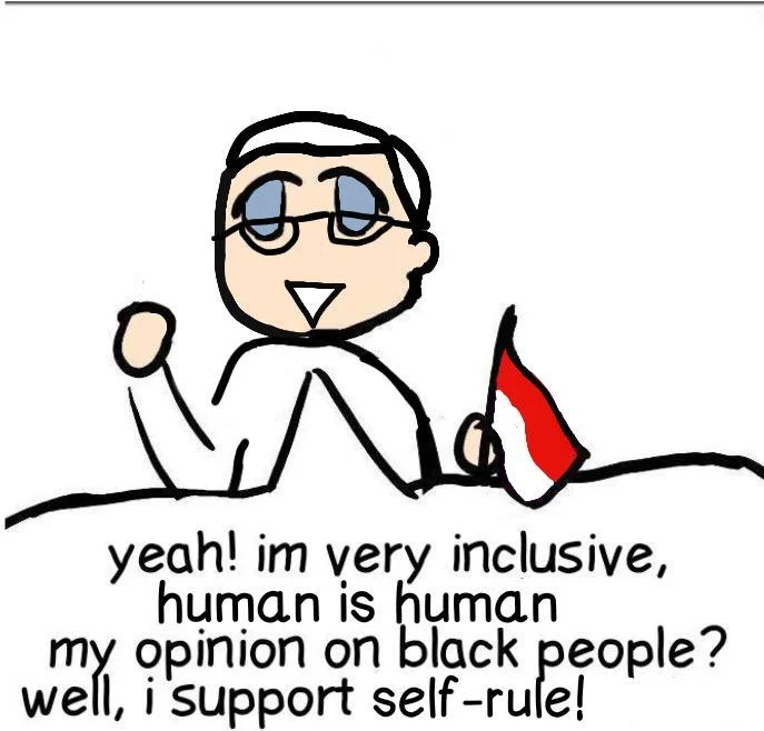 Yeah! I'm Very Inclusive — Indonesian parody redraw of the very inclusive meme with a peci-wearing character and Indonesian flag