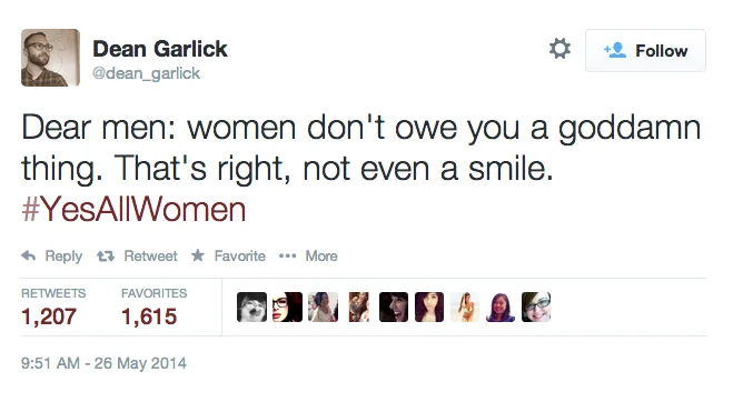 Yesallwomen — Tweet about women's autonomy and refusal of expectation to provide male attention.