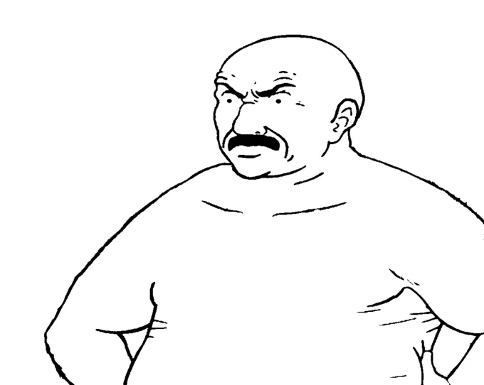 Yo, Fryman! — Black and white Carl Brutananadilewski line drawing template with hands on hips