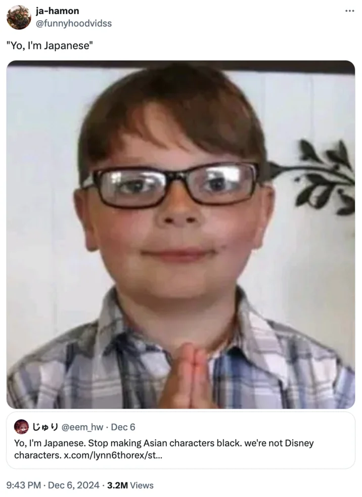Praying child meme used as reaction to the 'Yo, I'm Japanese' tweet.