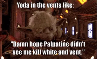 Yoda Crawling Through Electrical Vent — Yoda as Among Us impostor hiding in vents with game and Star Wars reference.