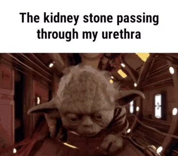 Yoda Crawling Through Electrical Vent — Yoda's determined crawl paired with crude humor about kidney stone pain.