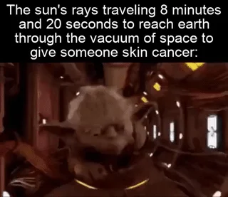 Yoda Crawling Through Electrical Vent — Yoda's crawl describes photons traveling through space delivering cancer rays.