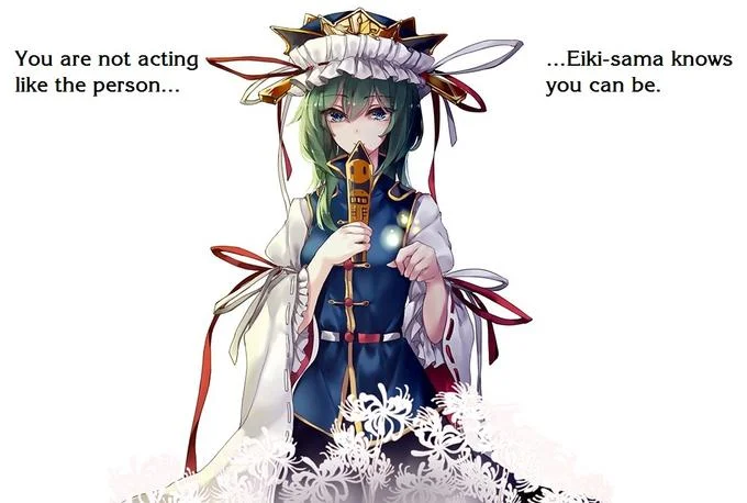 You Are Not Acting Like the Person Mr. Rogers Knew You Could Be — Anime character Eiki-sama from Touhou with caption 'You are not acting like the
