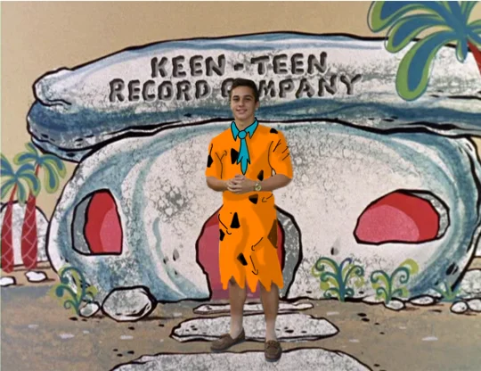 You Know I Had To Do It To Em — Lucky Luciano photoshopped as Fred Flintstone in front of Keen-Teen Record Company