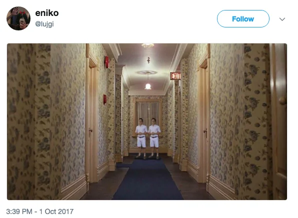You Know I Had To Do It To Em — Tweet by @lujgi showing Grady twins from The Shining