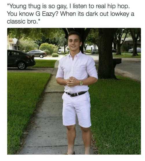 You Know I Had To Do It To Em — Lucky Luciano photo with overlaid text mocking hip-hop opinions