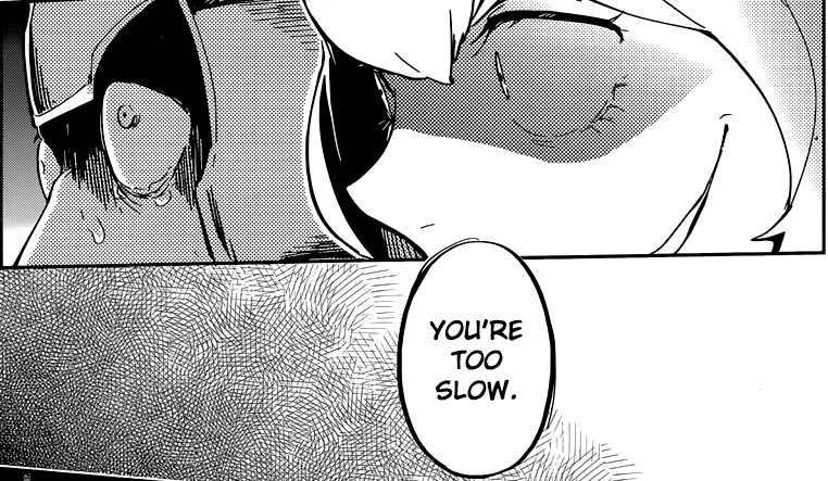 You're Too Slow! — Manga panel with a speech bubble reading 'You're too slow'