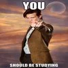 Person standing against golden hour sunset with prominent 'YOU SHOULD BE STUDYING' text.