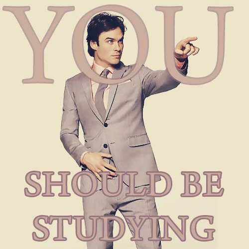 Muscular man with confident pose and white text 'You should be studying'.