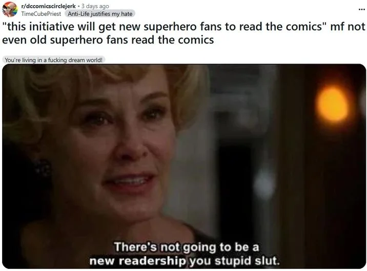 You Stupid Slut — Reddit post about comic readership with edited AHS screenshot below.