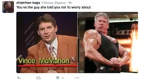 Twitter screenshot: formal-attired men comparison in 'You vs the Guy' meme format