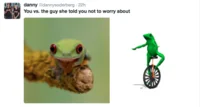 Twitter screenshot: toad vs unicyclist comparison meme following 'You vs the Guy' format