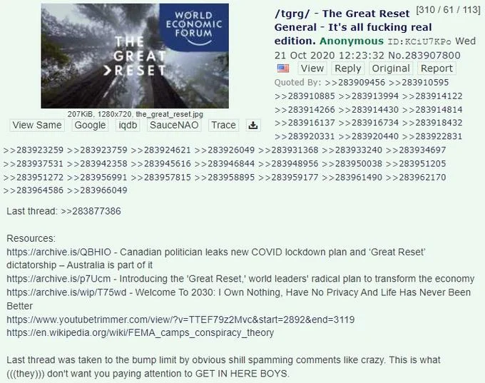 Youll Own Nothing And Be Happy — 4chan Great Reset General thread screenshot from October 2020