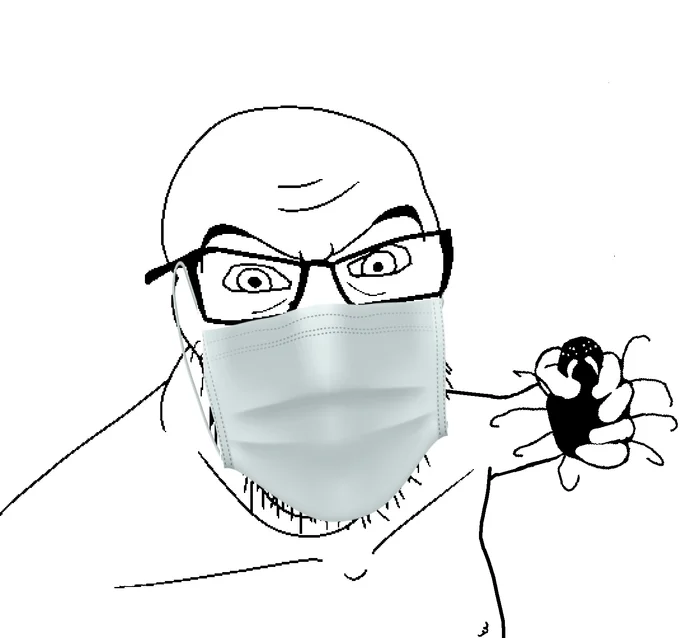 Youll Own Nothing And Be Happy — Masked Wojak holding up a bug