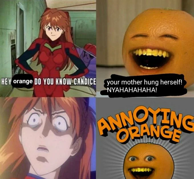 Your Mother Hung Herself — Four-panel parody substituting Annoying Orange for Carnage character.