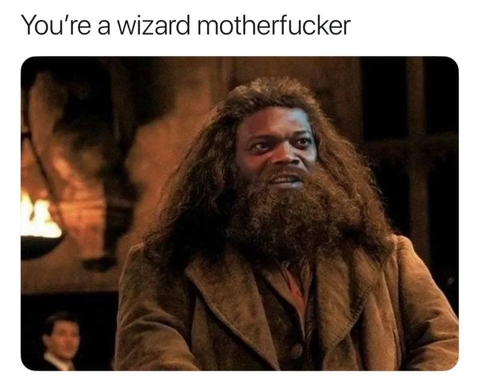 You're a Wizard, Harry! — Samuel L Jackson photoshopped as Hagrid captioned You're a wizard motherfucker