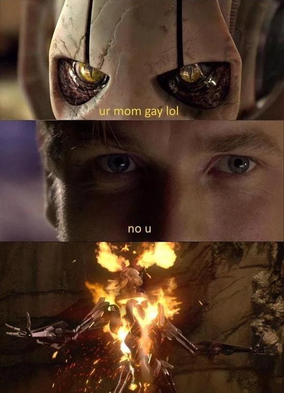 You're Mom Gay — Meme comparing '5th grader: You are mom gay lel' with 'Me, an intellectual: Nobelium Uranium' and periodic table squares spelling No U