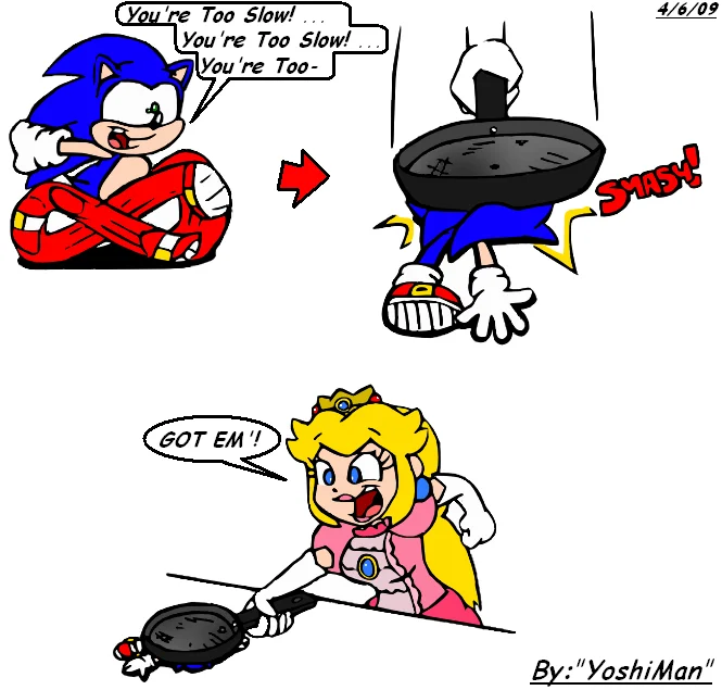 Youre Too Slow — Fan comic showing Sonic saying 'You're Too Slow!' with spacecraft and Princess Peach.