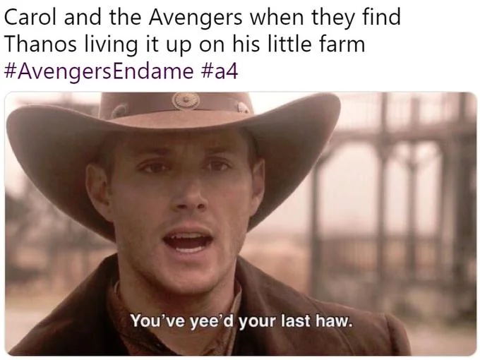 You've Yeed Your Last Haw — Close-up of Dean Winchester in a cowboy hat with subtitle 'You've yee'd your last haw.'