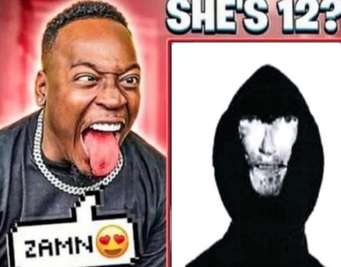 Zamn Shes 12 — Zamn reactor next to spooky hooded distorted figure with SHE'S 12? caption