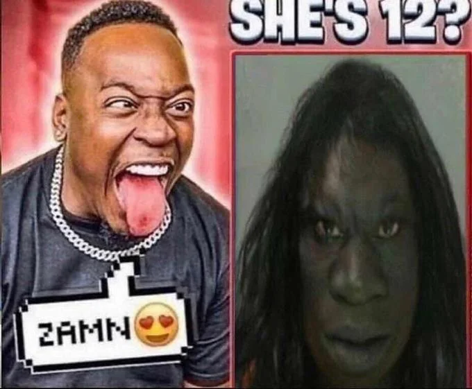 Zamn Shes 12 — Zamn reactor next to mugshot-style photo of woman with SHE'S 12? caption