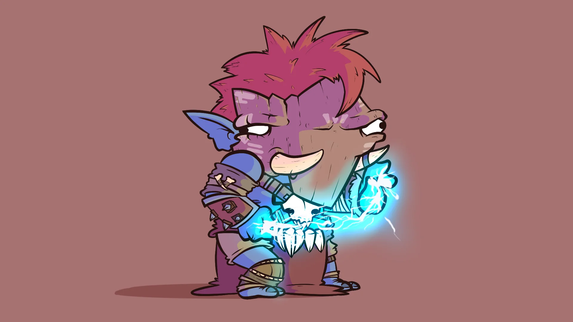 Cartoon drawing of the zappy boi troll casting blue lightning