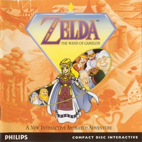 Zelda Cd I — Philips CD-i box art for Zelda: The Wand of Gamelon with yellow logo and character artwork.