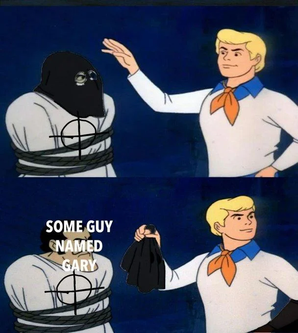 Zodiac Killer Gary Francis Poste — Scooby-Doo unmasking meme revealing 'SOME GUY NAMED GARY' as the villain.