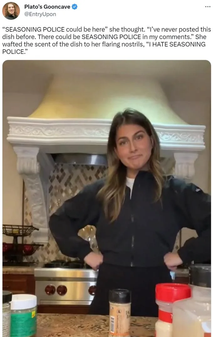Zoe Barrie's Cooking Advice — Tweet reaction to Zoe Barrie's TikTok with the full video frame including her handle