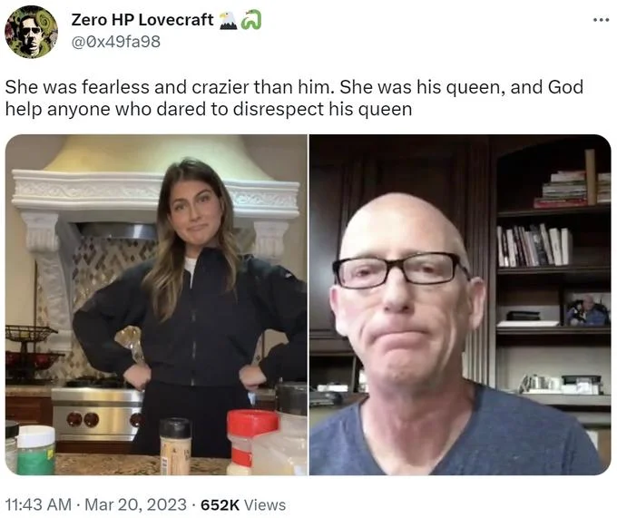 Zoe Barrie's Cooking Advice — Mock literary monologue tweet about the seasoning police over a frame of Zoe Barrie