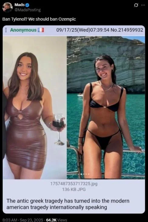 Zoe Kalotheos My Gf Has A Pouch Like Pic Post — Tweet asking 'Does anyone actually prefer the left?' with the before/after 4chan screenshot and a reply
